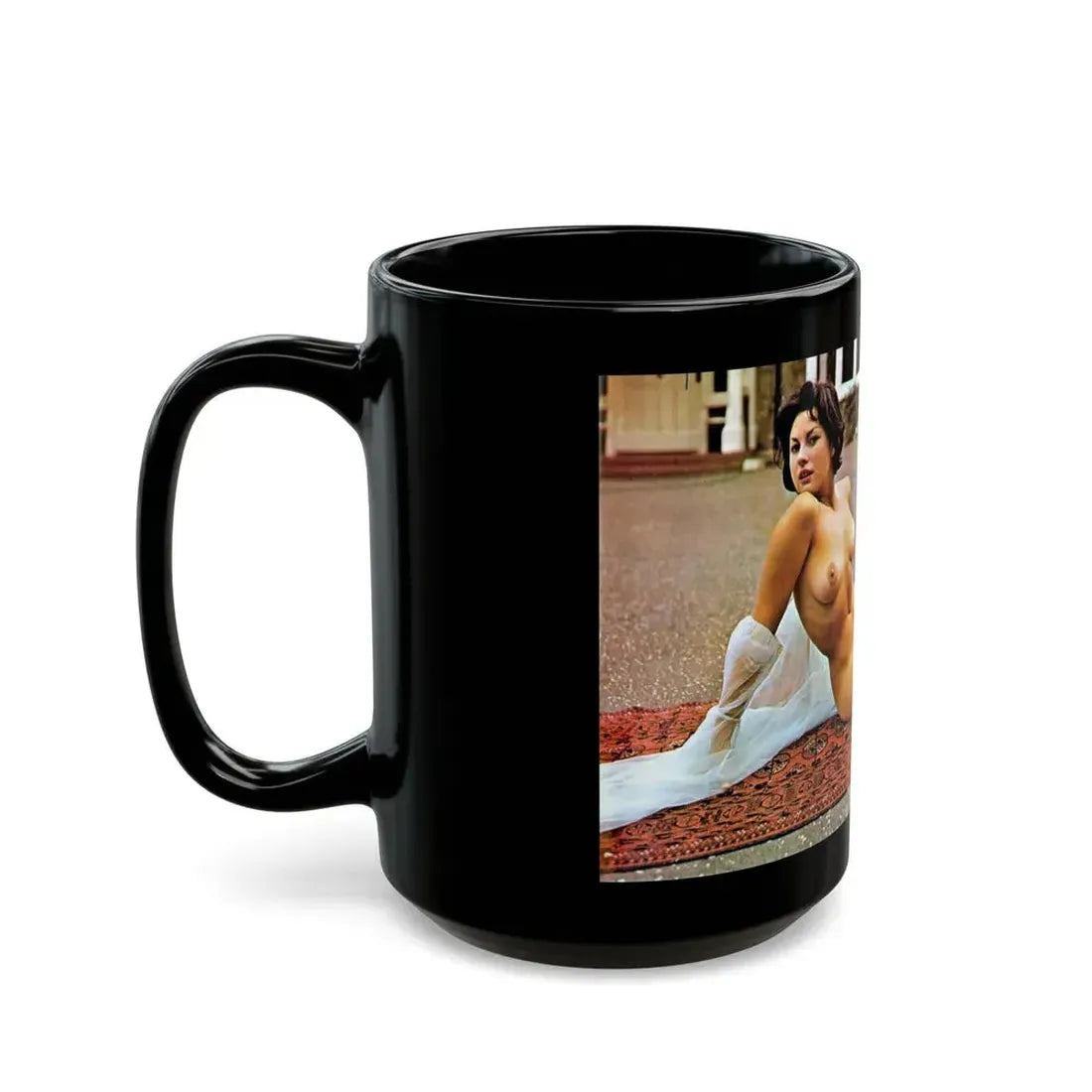 June Palmer #45 - Topless (Vintage Female Icon) Black Coffee Mug - Go Mug Yourself
