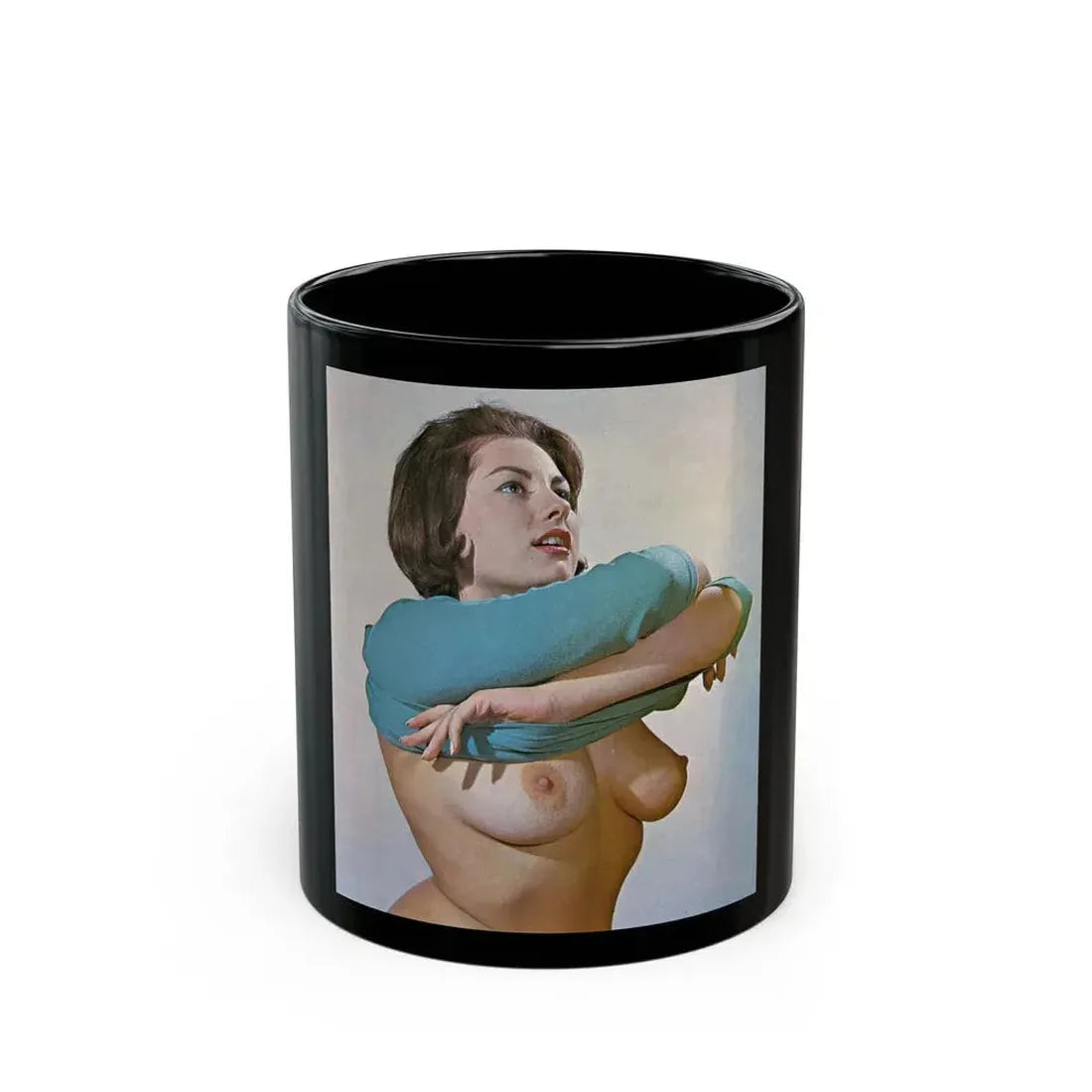 June Palmer #75 - Topless (Vintage Female Icon) Black Coffee Mug 11oz - Go Mug Yourself