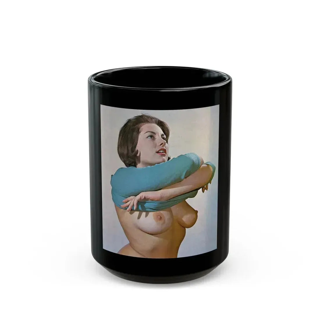 June Palmer #75 - Topless (Vintage Female Icon) Black Coffee Mug 15oz - Go Mug Yourself
