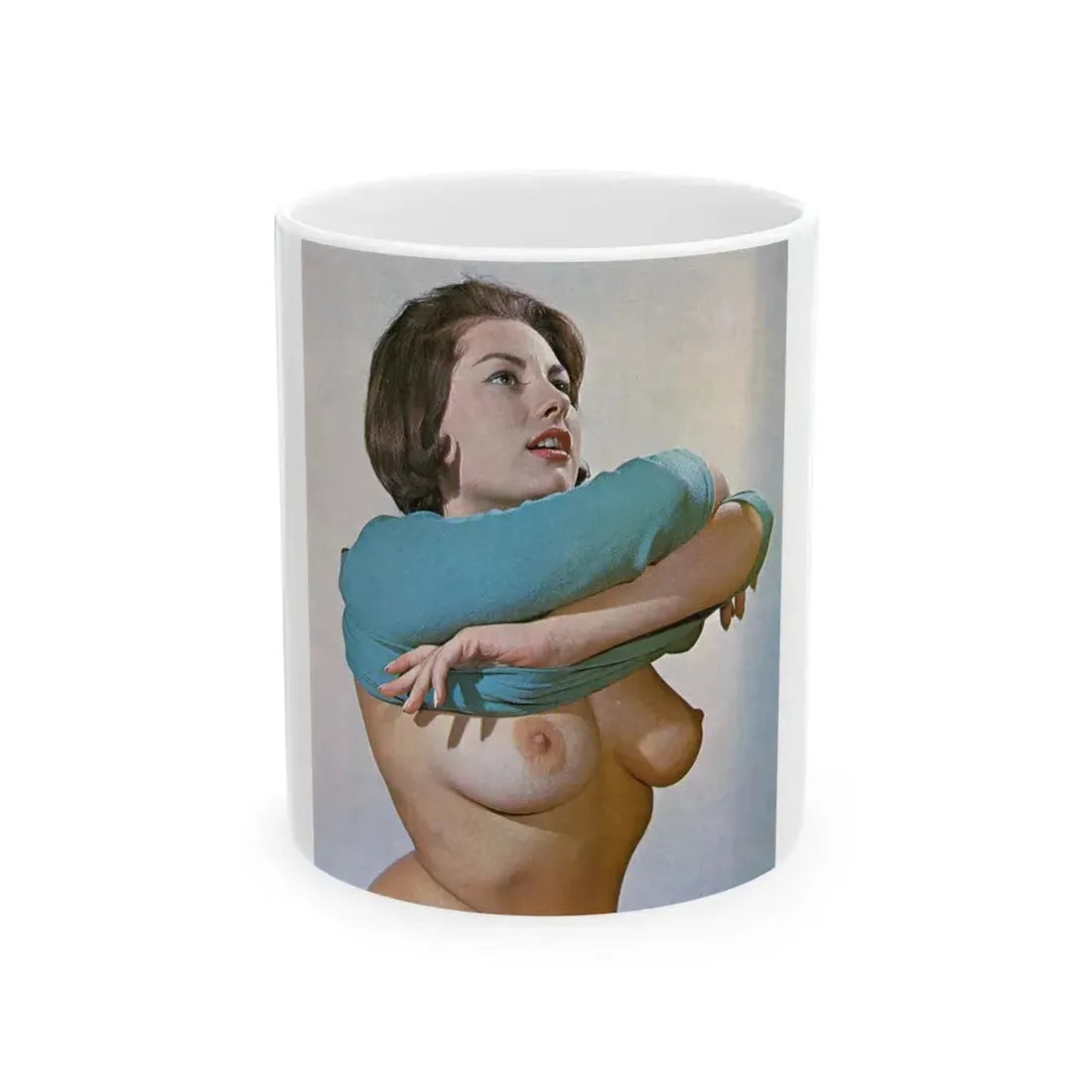 June Palmer #75 - Topless (Vintage Female Icon) White Coffee Mug 11oz - Go Mug Yourself