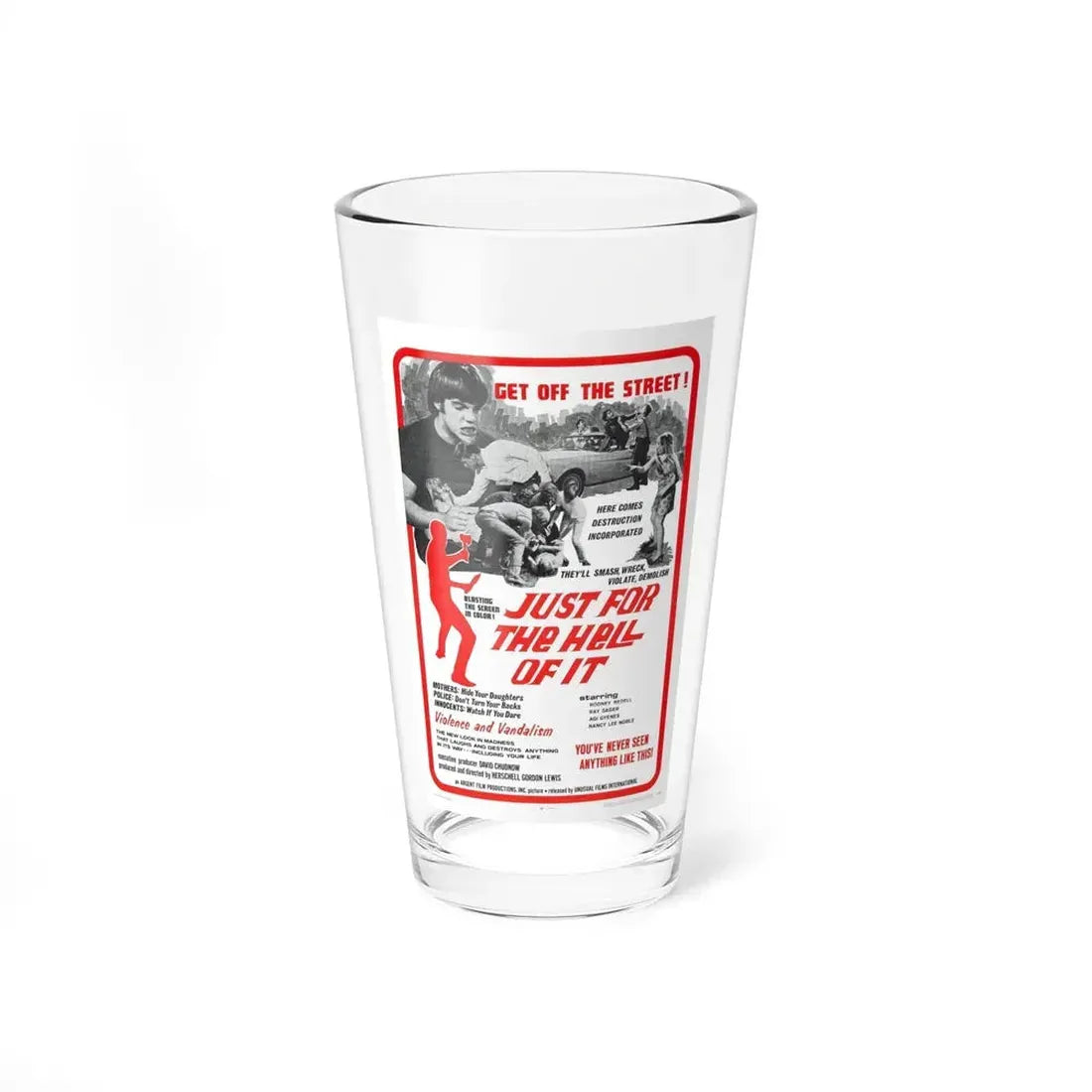 JUST FOR THE HELL OF IT 1968 Movie Poster - Pint Glass 16oz 16oz - Go Mug Yourself
