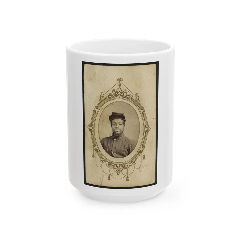 Kager Mays, African American Soldier, Half-Length Portrait, Facing Front (U.S. Civil War) White Coffee Mug-15oz-Go Mug Yourself