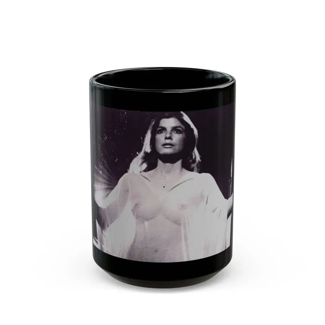 Katharine Ross #22 - 8x10 Stepford Wives '75 B&W Off Camera See through night gown Promo Photo Re-Print (Vintage Female Icon) Black Coffee Mug 15oz - Go Mug Yourself