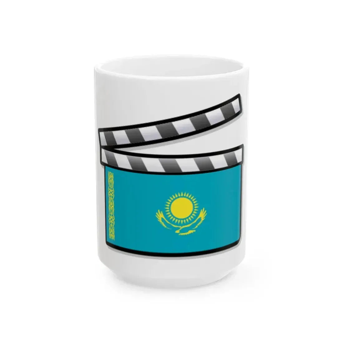 Kazakhstan film clapperboard variant (Kazakhstan) White Coffee Mug 15oz - Go Mug Yourself