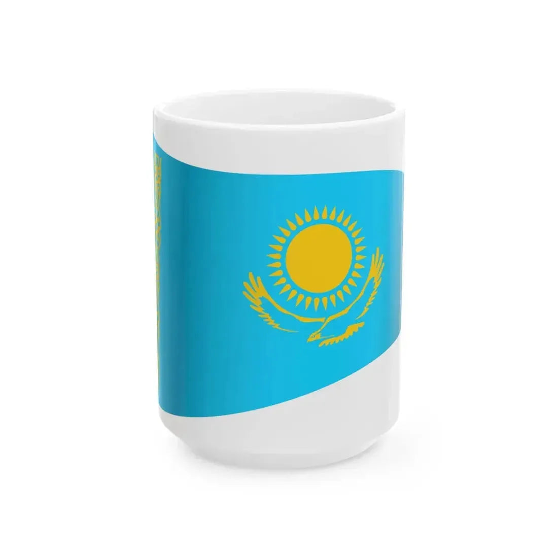 Kazakhstan Flag - iconic waving (Kazakhstan) White Coffee Mug 15oz - Go Mug Yourself