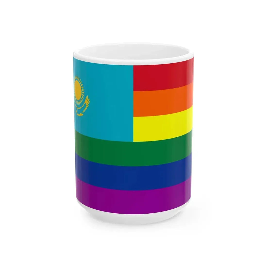 Kazakstan Rainbow Flag (Kazakhstan) White Coffee Mug 15oz - Go Mug Yourself