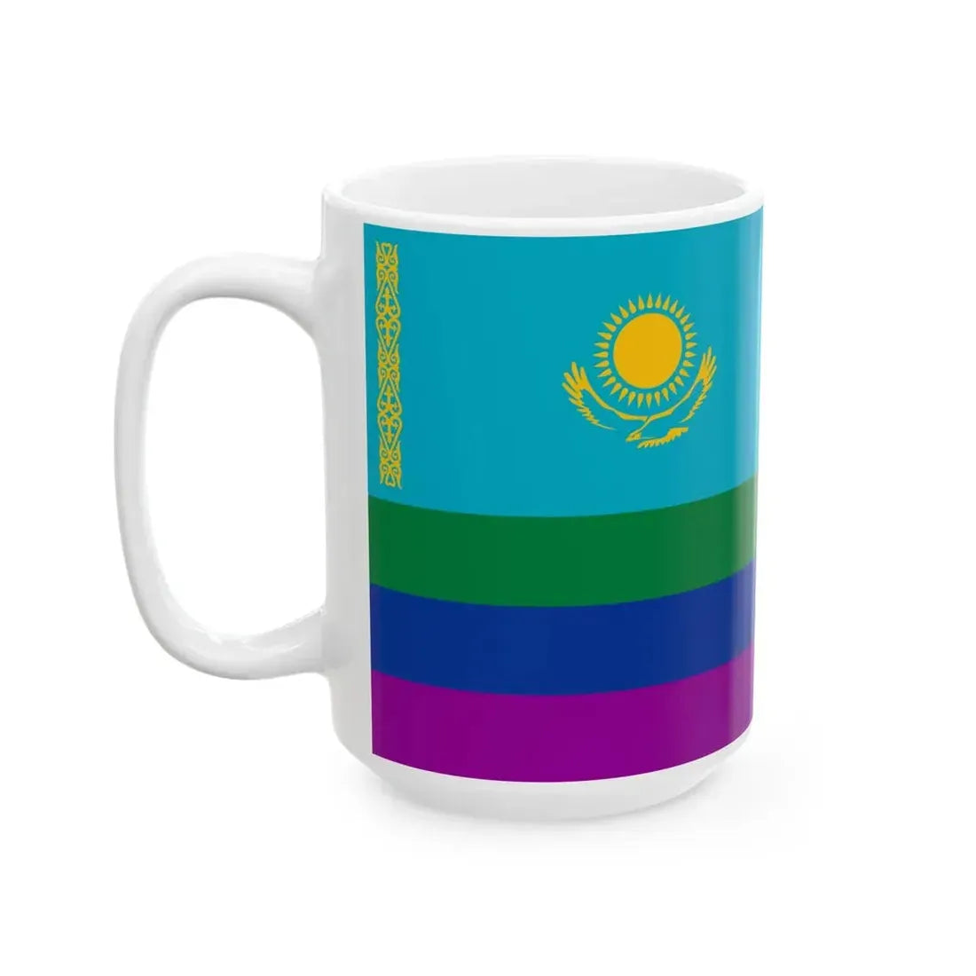 Kazakstan Rainbow Flag (Kazakhstan) White Coffee Mug - Go Mug Yourself