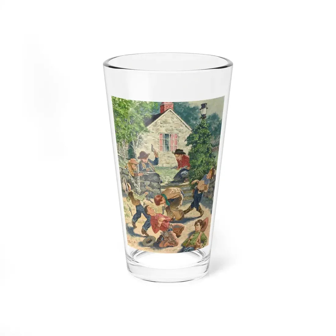 Kids Playing Cowboy, Saturday Evening Post cover, March 11, 1950 - Pint Glass 16oz 16oz - Go Mug Yourself