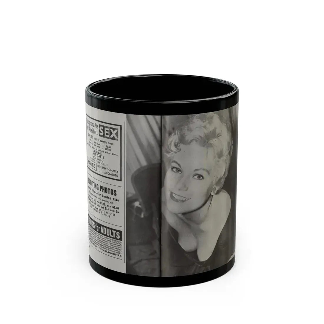 Kim Novak #219 - Pose! Pocket Mag. July '58 - 1 B&W Part Centerfold Photo (Vintage Female Icon) Black Coffee Mug 11oz - Go Mug Yourself