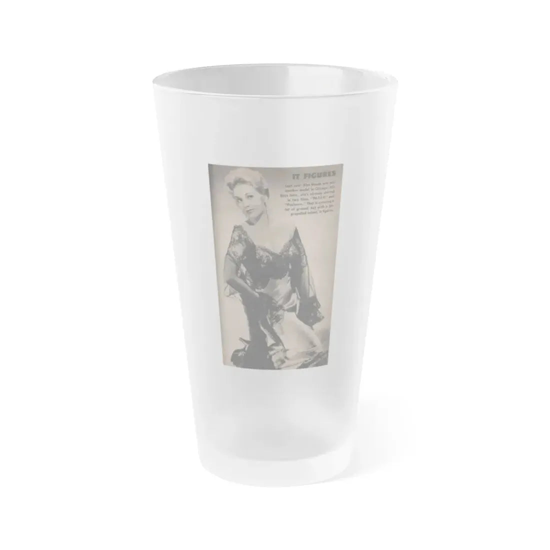 Kim Novak #220 - Tab Mag. April '55 - B&W Photo & Caption (Vintage Female Icon) Frosted Pint Glass 16oz 16oz Frosted - Go Mug Yourself