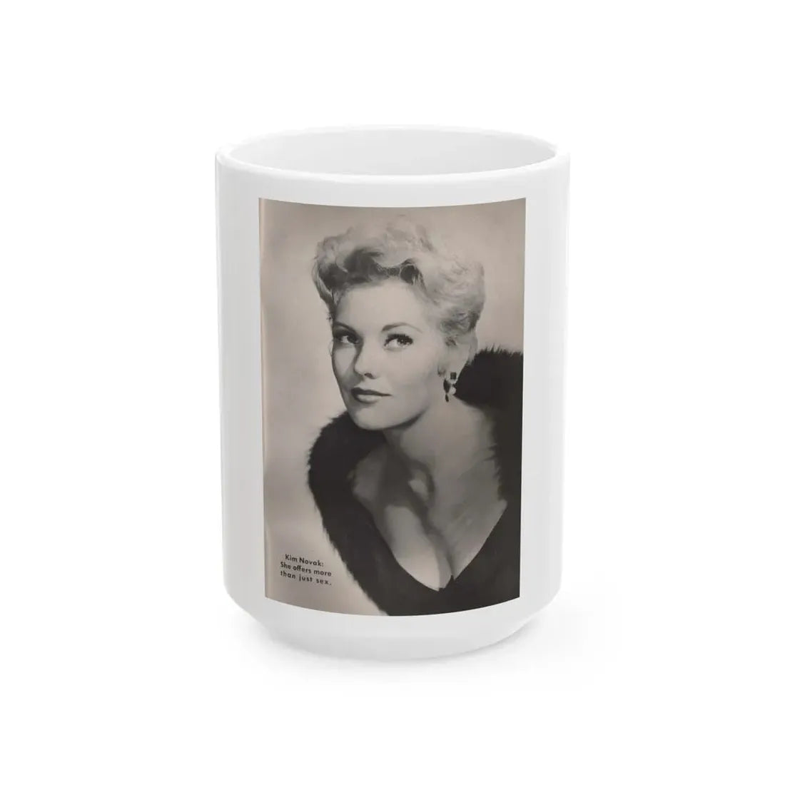 Kim Novak #249 - Tempo Mag. 2-21-56 - 1 B&W Photo (Vintage Female Icon) White Coffee Mug 15oz - Go Mug Yourself