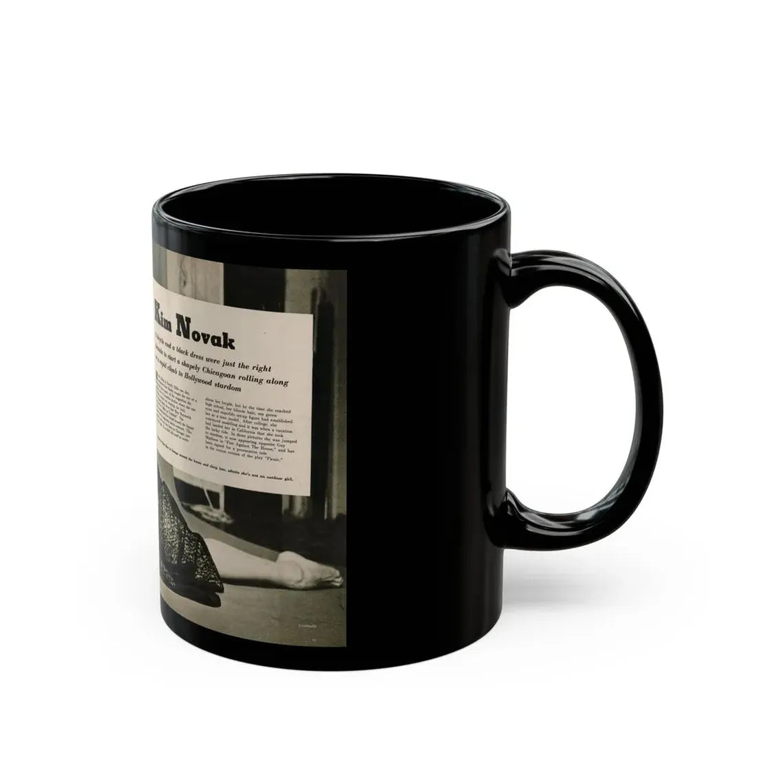 Kim Novak #383 - Fabulous Females Mag. Issue #1 '55 - 1 B&W Centerfold (Vintage Female Icon) Black Coffee Mug - Go Mug Yourself