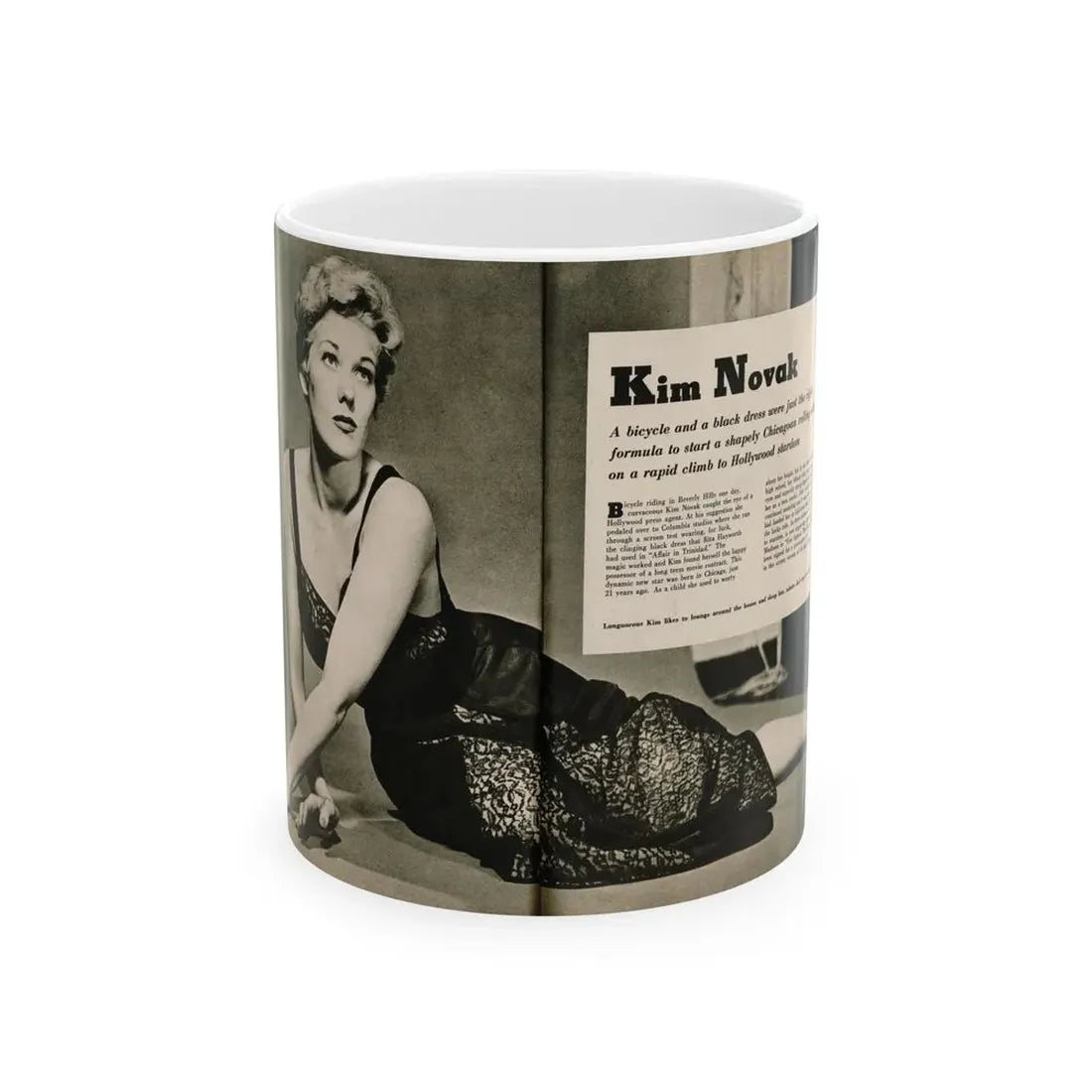 Kim Novak #383 - Fabulous Females Mag. Issue #1 '55 - 1 B&W Centerfold (Vintage Female Icon) White Coffee Mug 11oz - Go Mug Yourself