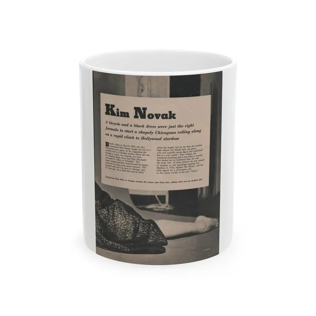 Kim Novak #384 - Fabulous Females Mag. Issue #1 '55 - 1 B&W Photo (Vintage Female Icon) White Coffee Mug 11oz - Go Mug Yourself