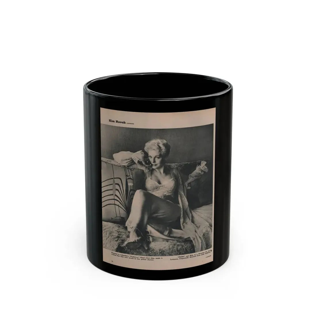 Kim Novak #385 - Fabulous Females Mag. Issue #1 '55 - 1 B&W Photo (Vintage Female Icon) Black Coffee Mug 11oz - Go Mug Yourself