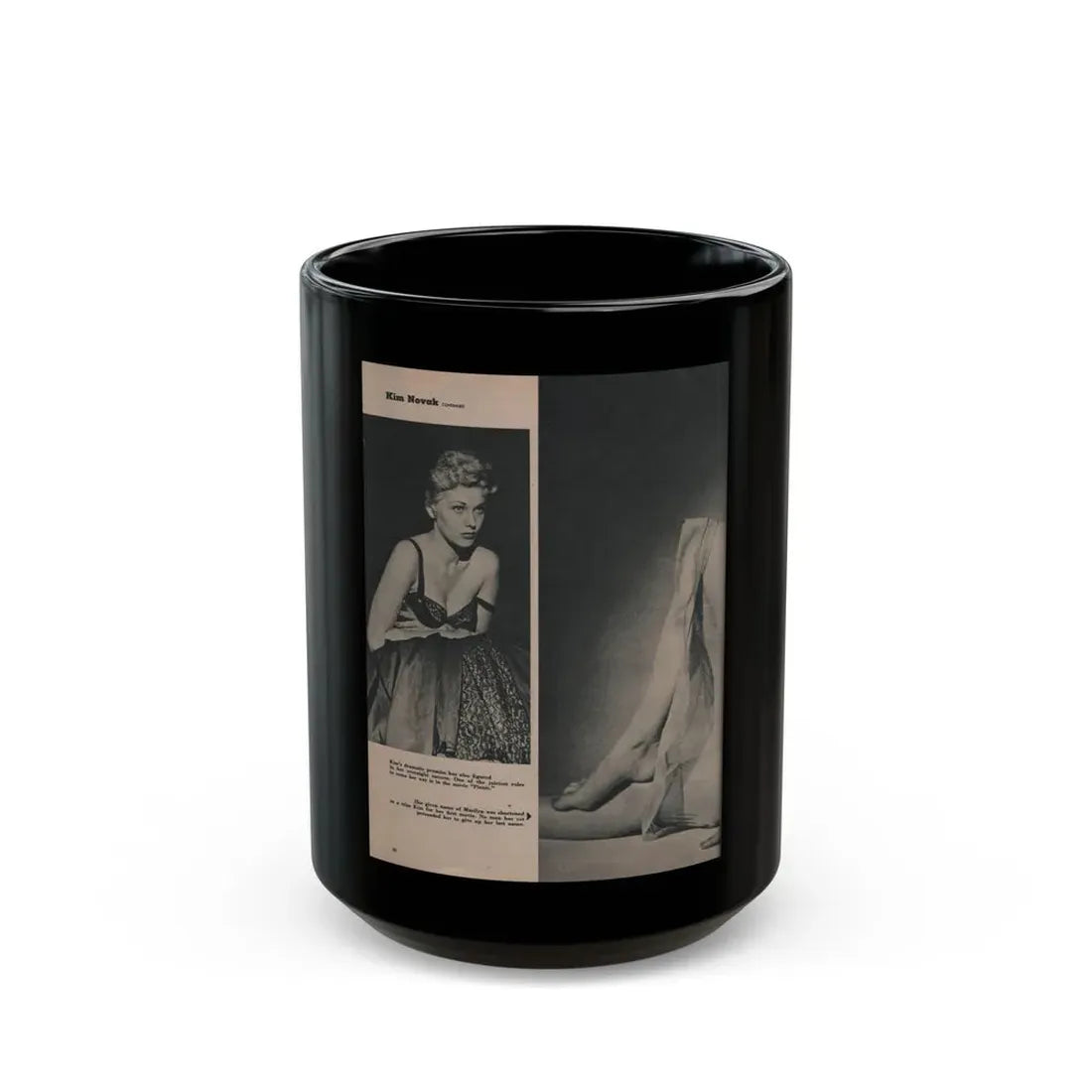 Kim Novak #389 - Fabulous Females Mag. Issue #1 '55 - 1 B&W Photo (Vintage Female Icon) Black Coffee Mug 15oz - Go Mug Yourself