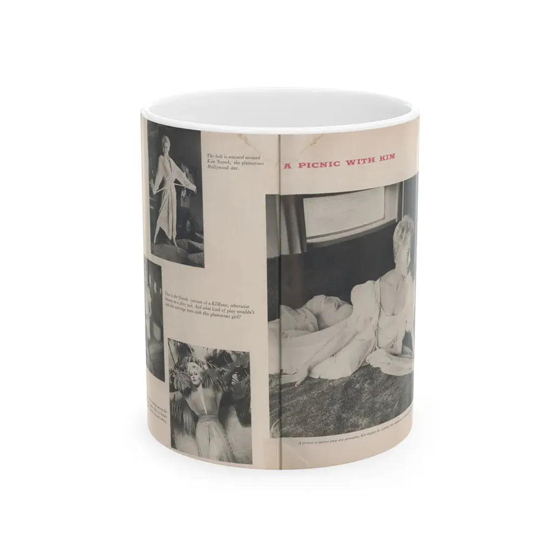 Kim Novak #394 - Pages 2 & 3 of 4 with, 4 B&W Photos & Captions from Jem Mag. Vol. 1 #01 Nov. '56 (Vintage Female Icon) White Coffee Mug 11oz - Go Mug Yourself