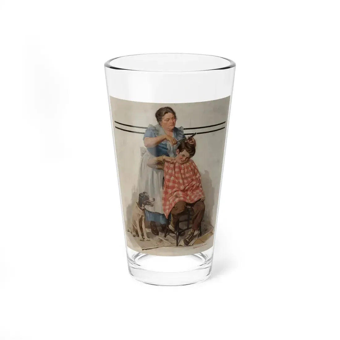 Kitchen Haircut, The Saturday Evening Post cover, November 11, 1933 - Pint Glass 16oz 16oz - Go Mug Yourself