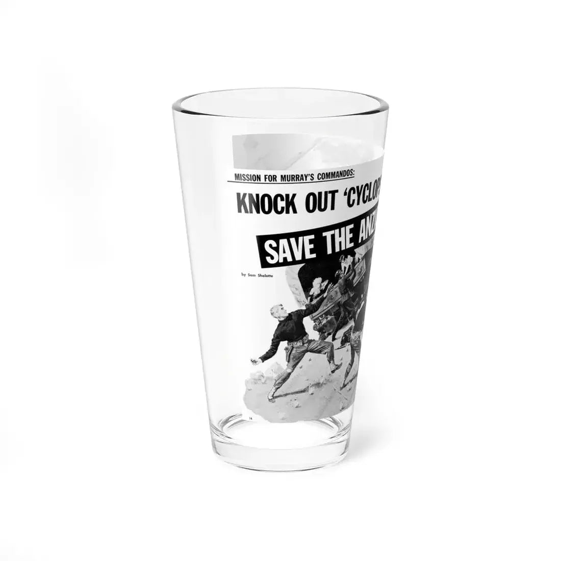 Knock Out 'Cyclops' Save The Anzio Landing, Bluebook for Men, August 1963 - Pint Glass 16oz - Go Mug Yourself