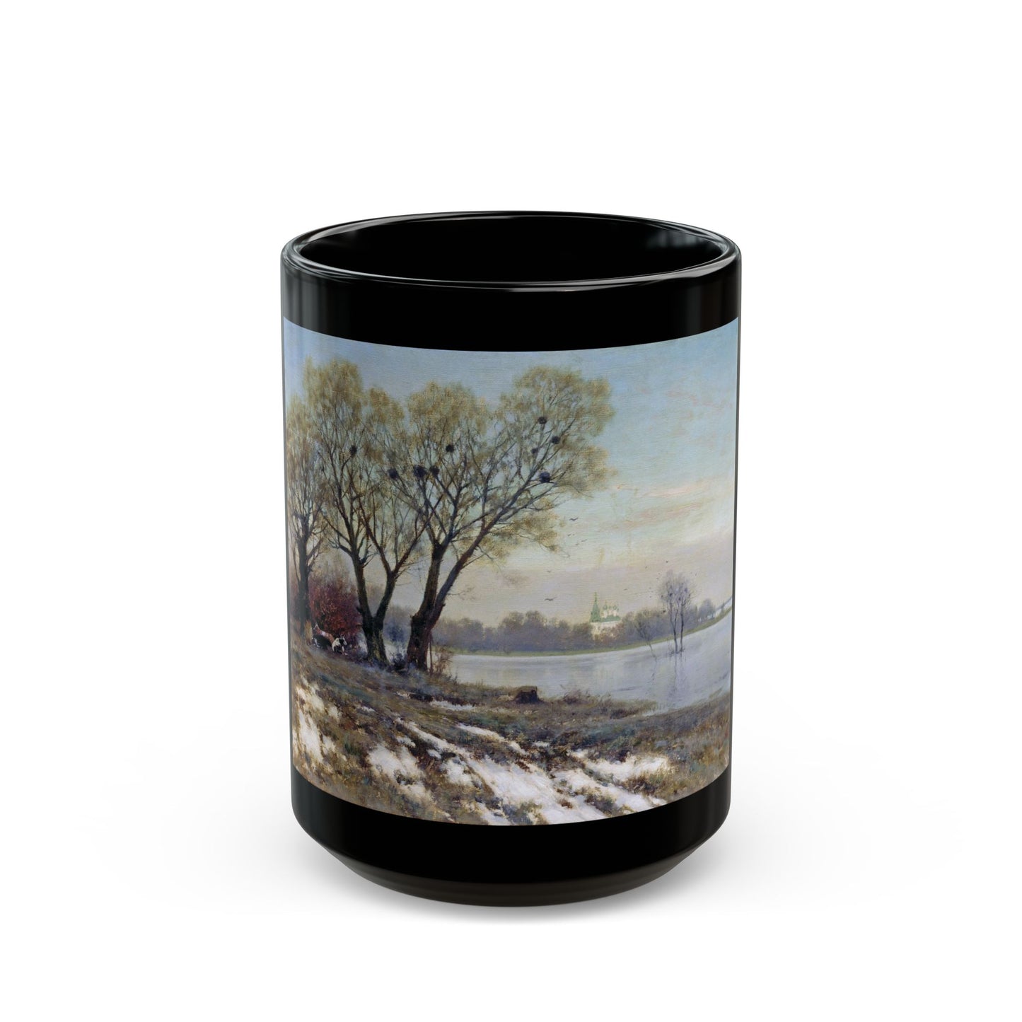 Konstantin Yakovlevich Kryzhitsky (1858-1911) Early Spring - Black Coffee Mug-15oz-Go Mug Yourself
