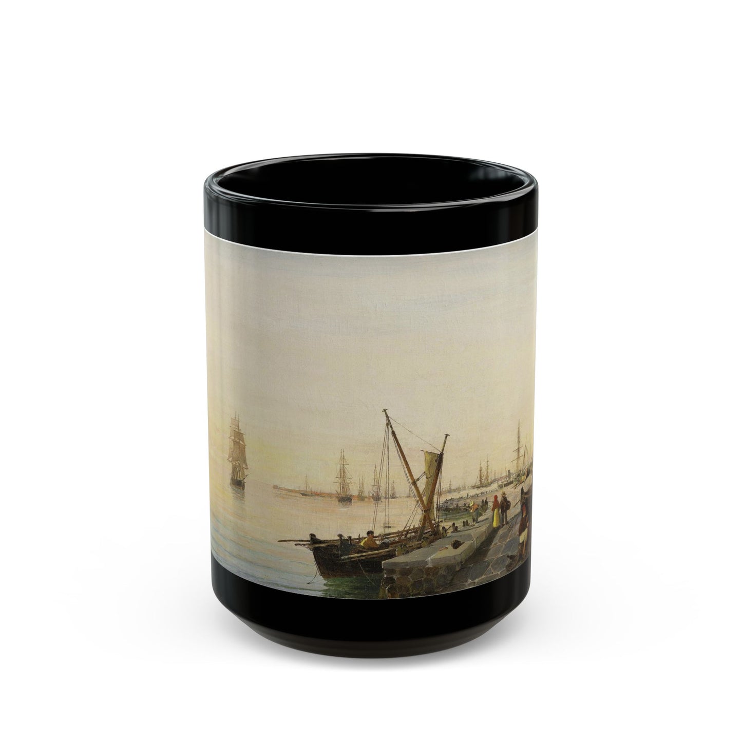 Konstantinos Volanakis (1837-1907) A busy harbour - Black Coffee Mug-15oz-Go Mug Yourself