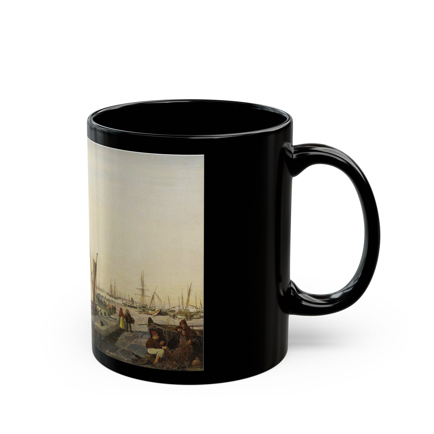 Konstantinos Volanakis (1837-1907) A busy harbour - Black Coffee Mug-Go Mug Yourself