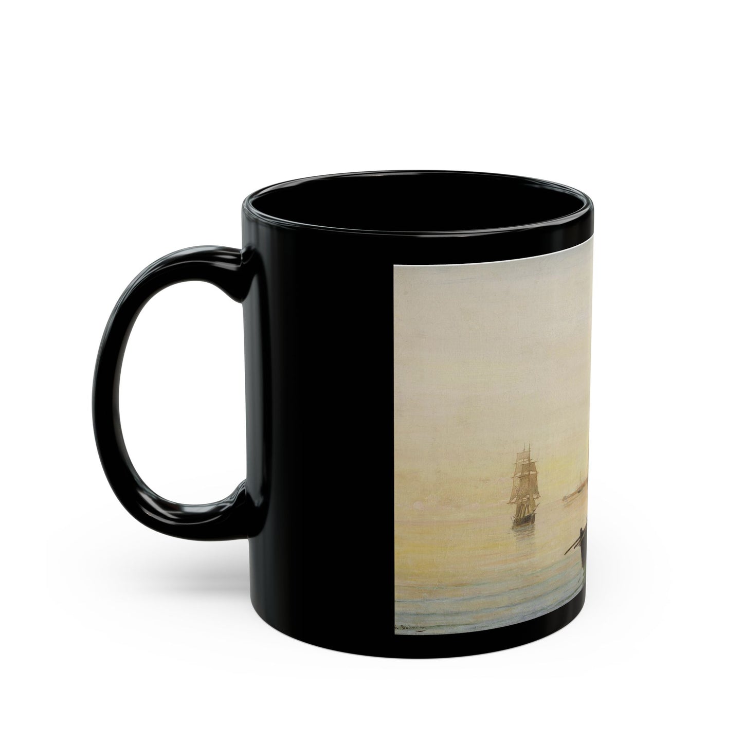Konstantinos Volanakis (1837-1907) A busy harbour - Black Coffee Mug-Go Mug Yourself