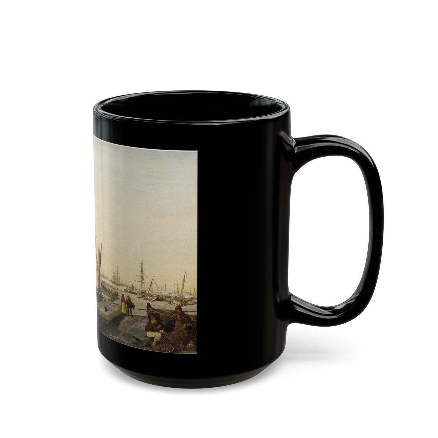 Konstantinos Volanakis (1837-1907) A busy harbour - Black Coffee Mug-Go Mug Yourself