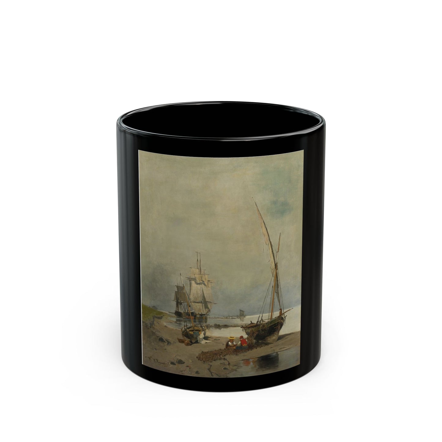 Konstantinos Volanakis (1837-1907) Mending the nets - Black Coffee Mug-11oz-Go Mug Yourself