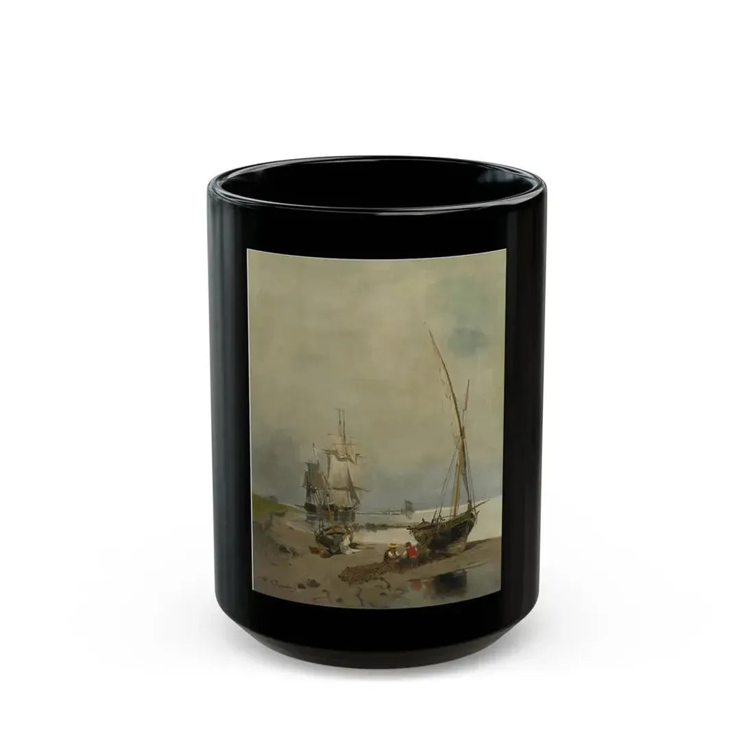 Konstantinos Volanakis (1837-1907) Mending the nets - Black Coffee Mug 15oz - Go Mug Yourself