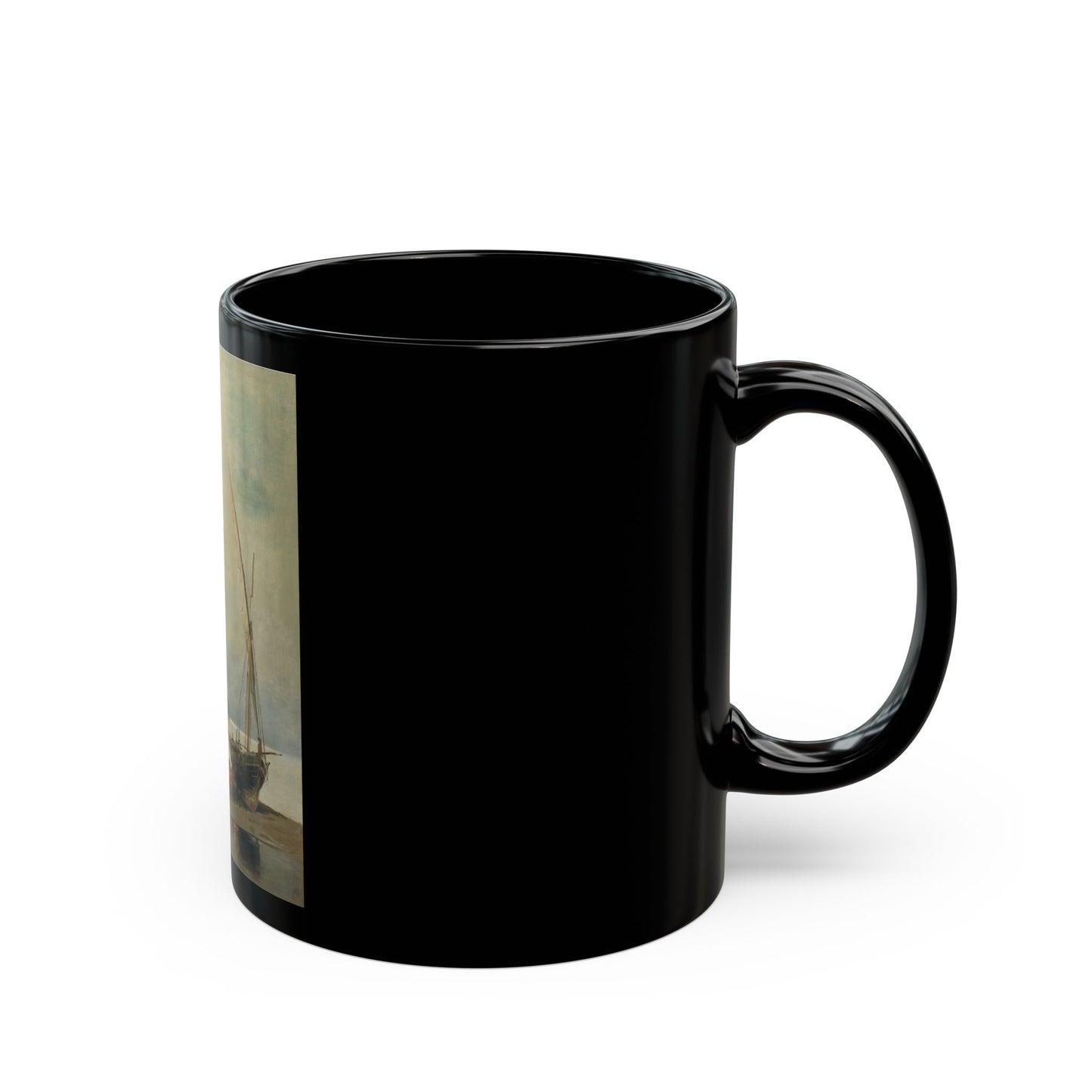 Konstantinos Volanakis (1837-1907) Mending the nets - Black Coffee Mug-Go Mug Yourself