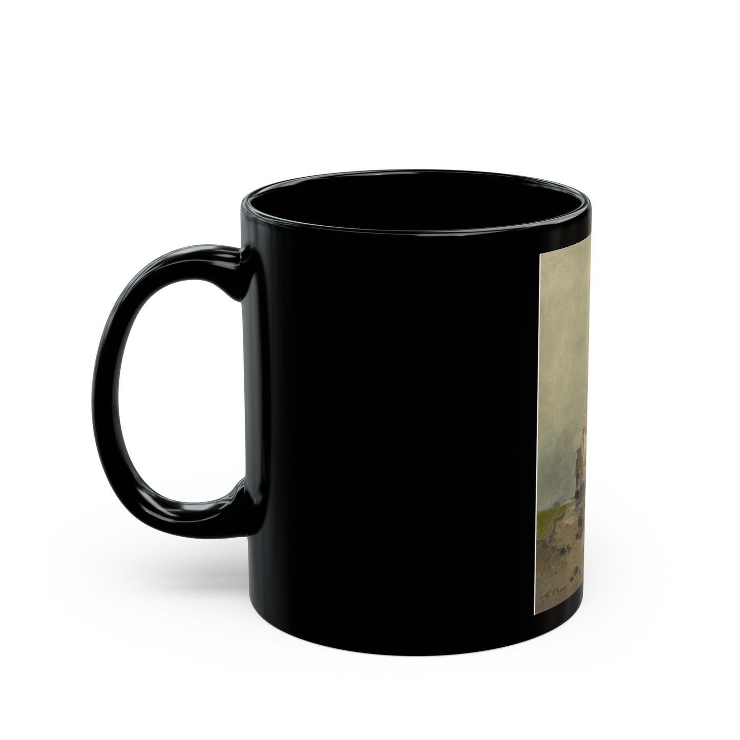 Konstantinos Volanakis (1837-1907) Mending the nets - Black Coffee Mug-Go Mug Yourself