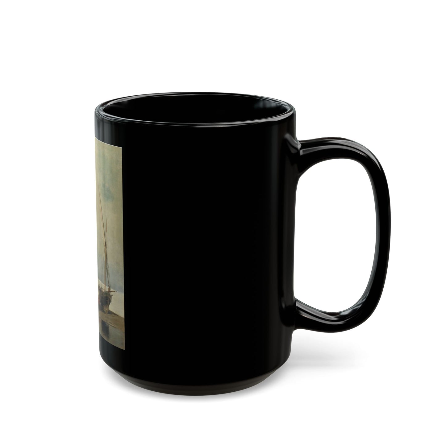Konstantinos Volanakis (1837-1907) Mending the nets - Black Coffee Mug-Go Mug Yourself