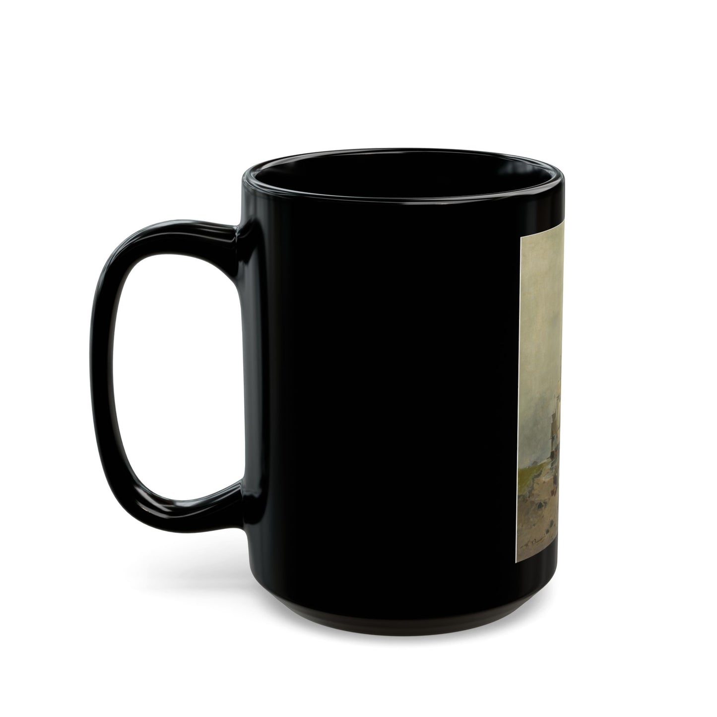 Konstantinos Volanakis (1837-1907) Mending the nets - Black Coffee Mug-Go Mug Yourself