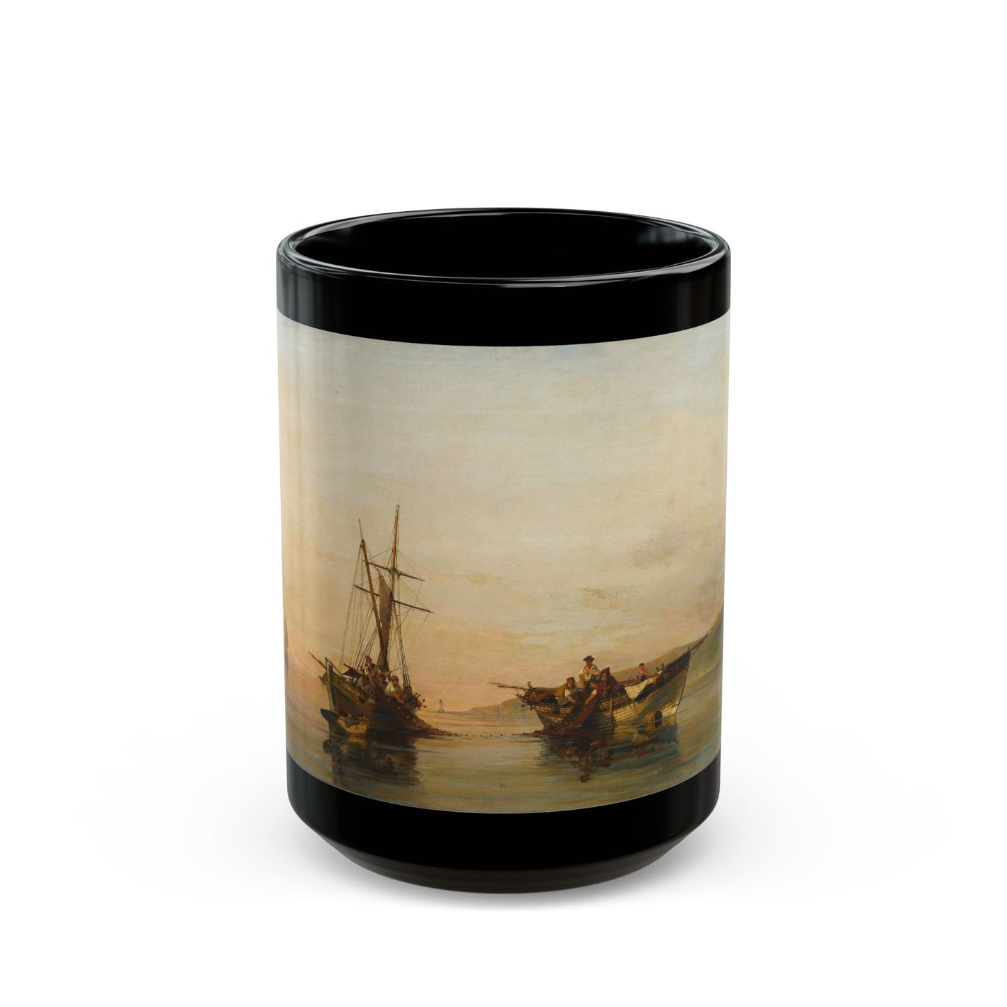 Konstantinos Volanakis (1837-1907) On calm waters - Black Coffee Mug-15oz-Go Mug Yourself