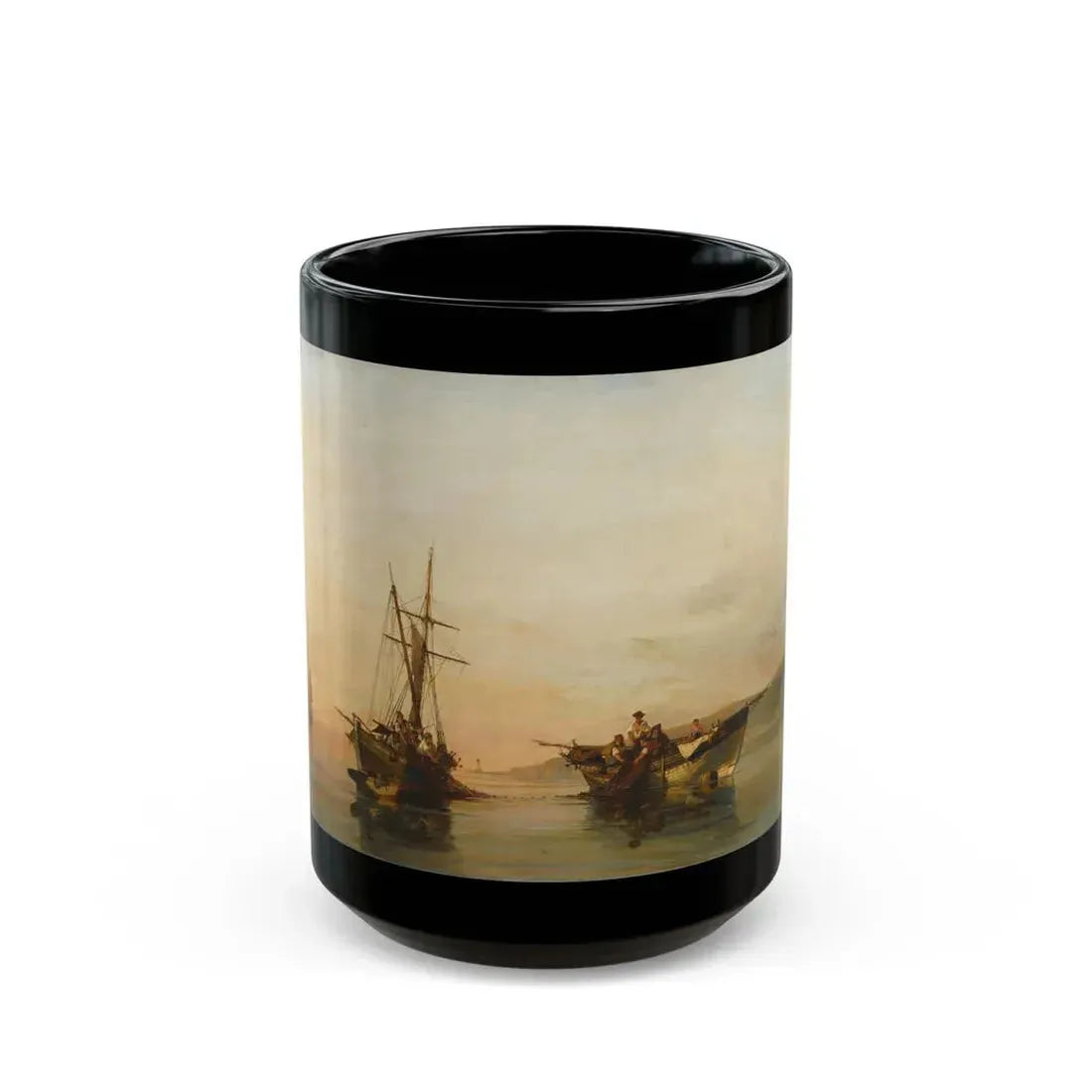 Konstantinos Volanakis (1837-1907) On calm waters - Black Coffee Mug 15oz - Go Mug Yourself