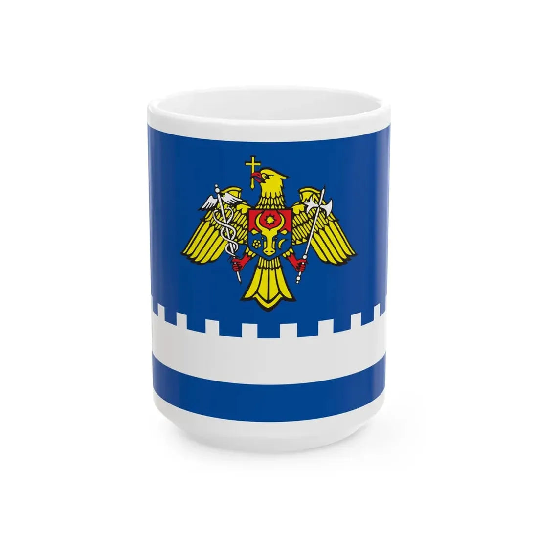 Land flag of the Moldovan Customs (Moldova) White Coffee Mug 15oz - Go Mug Yourself