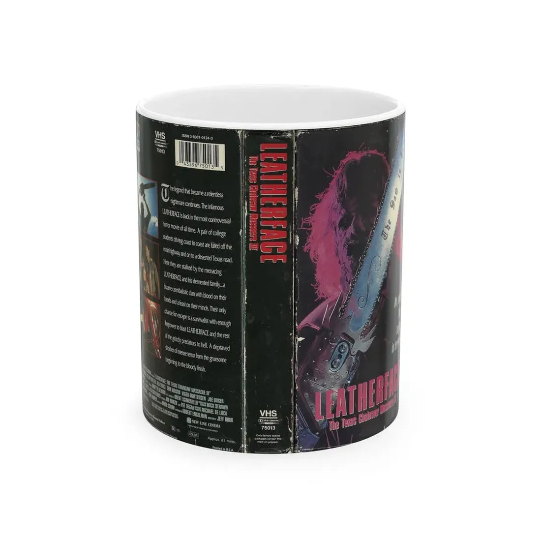 LEATHERFACE THE TEXAS CHAINSAW MASSACRE 3 COLUMBIA PICTURES (VHS COVER) - White Coffee Mug 11oz - Go Mug Yourself