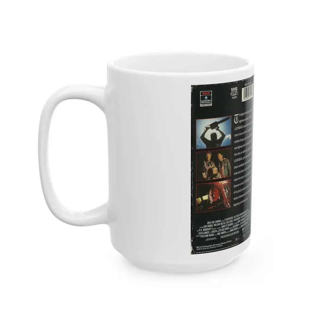 LEATHERFACE THE TEXAS CHAINSAW MASSACRE 3 COLUMBIA PICTURES (VHS COVER) - White Coffee Mug - Go Mug Yourself