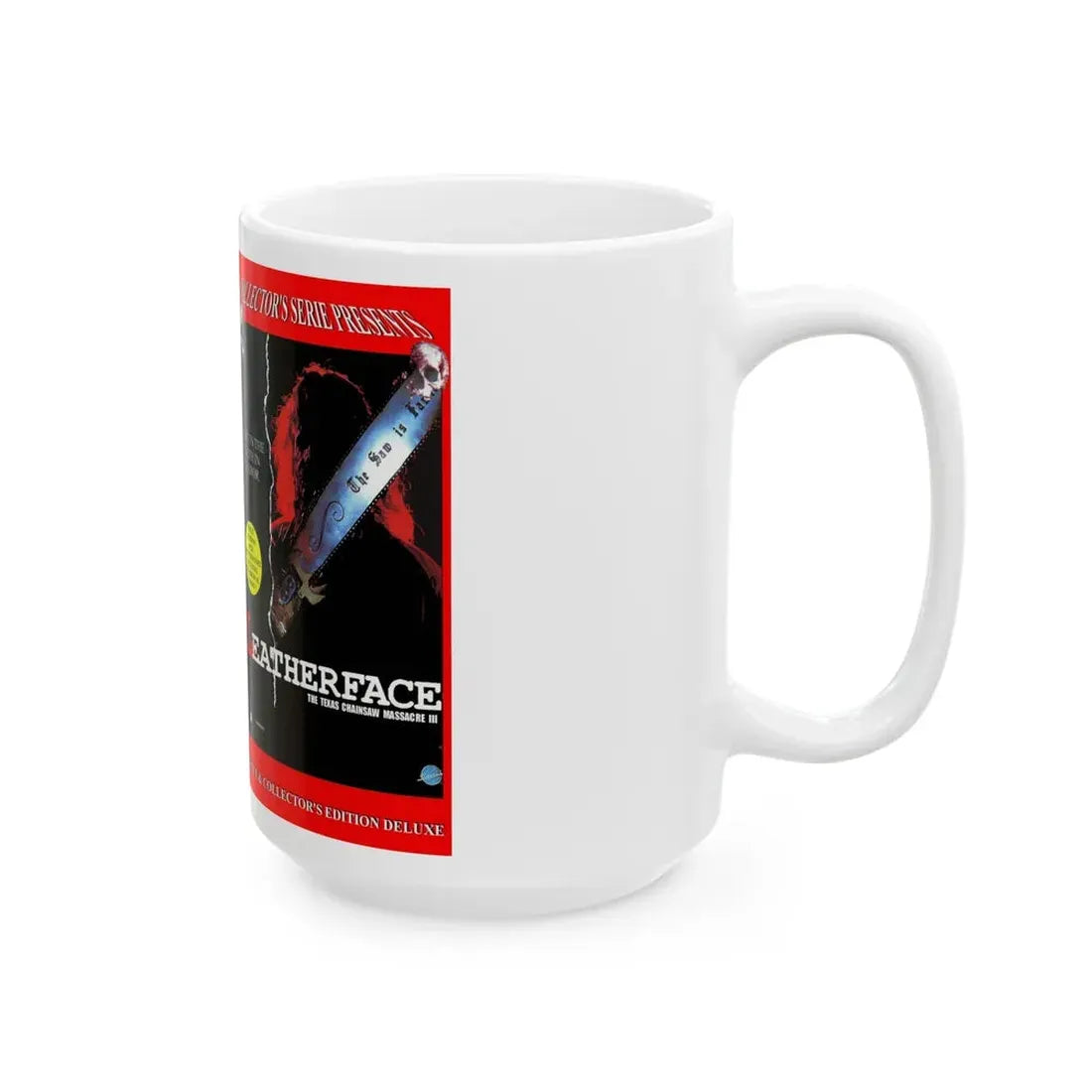 LEATHERFACE THE TEXAS CHAINSAW MASSACRE 3 VERSION 2 (VHS COVER) - White Coffee Mug - Go Mug Yourself