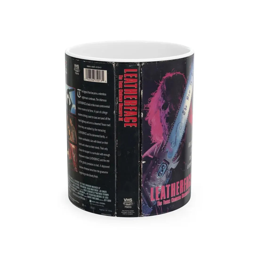 LEATHERFACE THE TEXAS CHAINSAW MASSACRE 3 (VHS COVER) - White Coffee Mug 11oz - Go Mug Yourself
