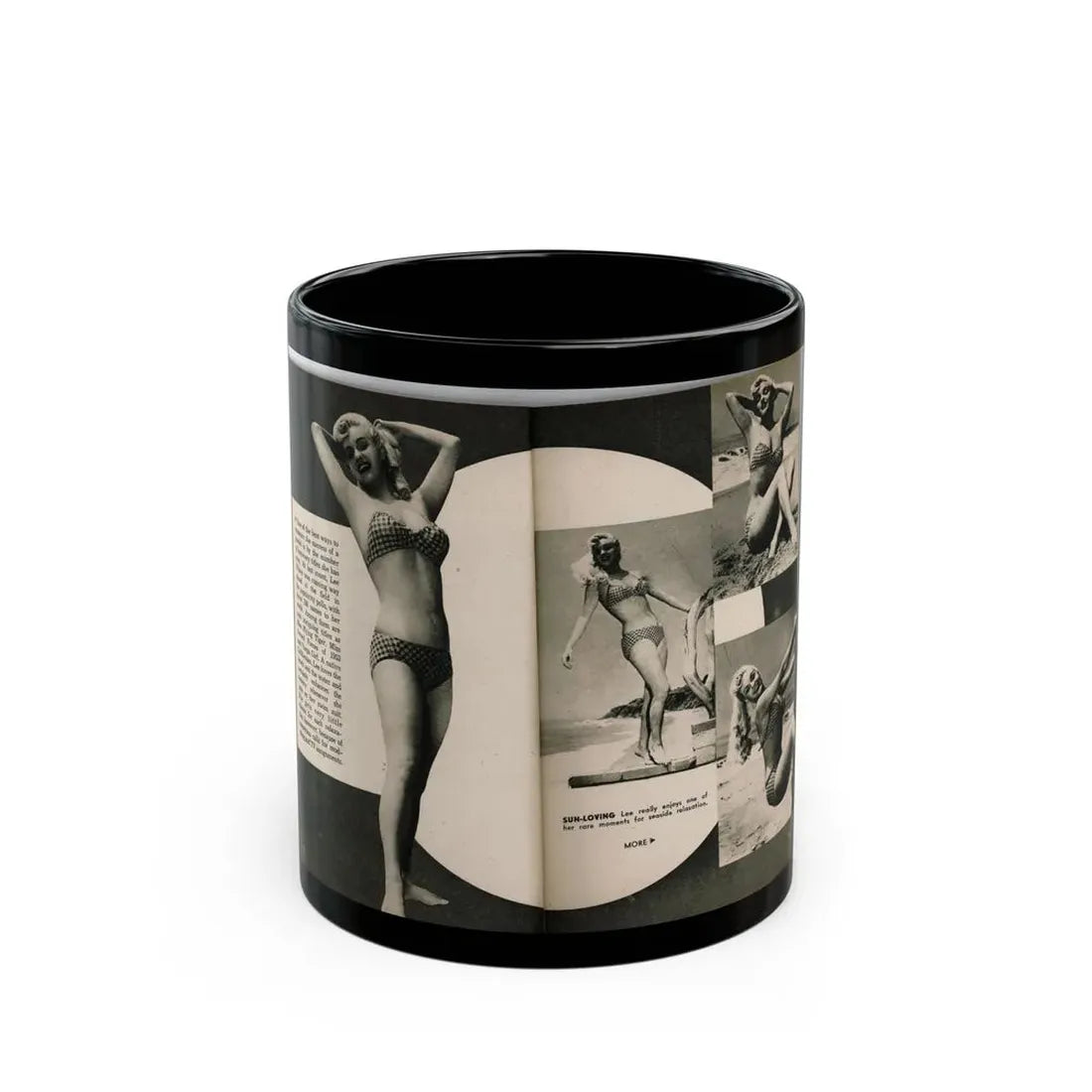 Lee Wilson #08 - Pages 2 & 3 of 7 Featuring, Lee+4 B&W Photos, Paragraph and Caption from PHOTO Digest Mag. November '53 (Vintage Female Icon) Black Coffee Mug 11oz - Go Mug Yourself