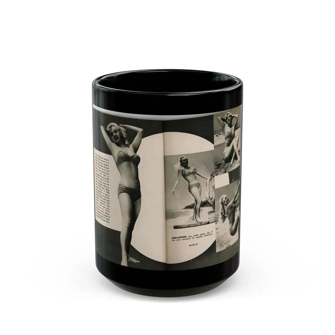 Lee Wilson #08 - Pages 2 & 3 of 7 Featuring, Lee+4 B&W Photos, Paragraph and Caption from PHOTO Digest Mag. November '53 (Vintage Female Icon) Black Coffee Mug 15oz - Go Mug Yourself