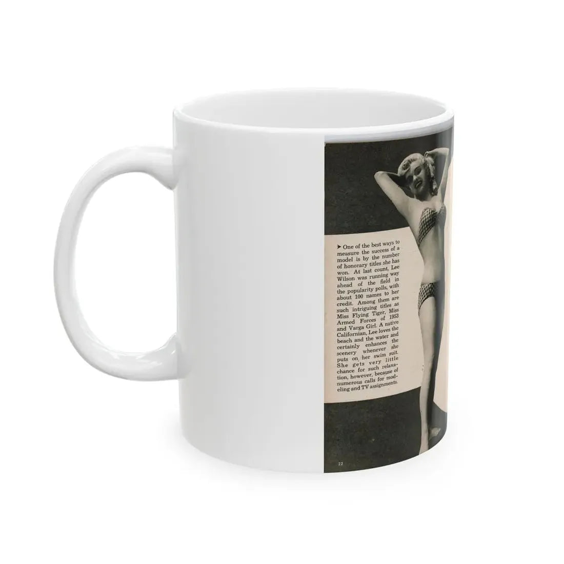 Lee Wilson #08 - Pages 2 & 3 of 7 Featuring, Lee+4 B&W Photos, Paragraph and Caption from PHOTO Digest Mag. November '53 (Vintage Female Icon) White Coffee Mug - Go Mug Yourself