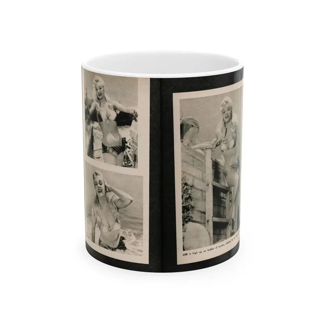 Lee Wilson #09 - Pages 4 & 5 of 7 Featuring, Lee+3 B&W Photos & Caption from PHOTO Digest Mag. November '53 (Vintage Female Icon) White Coffee Mug 11oz - Go Mug Yourself