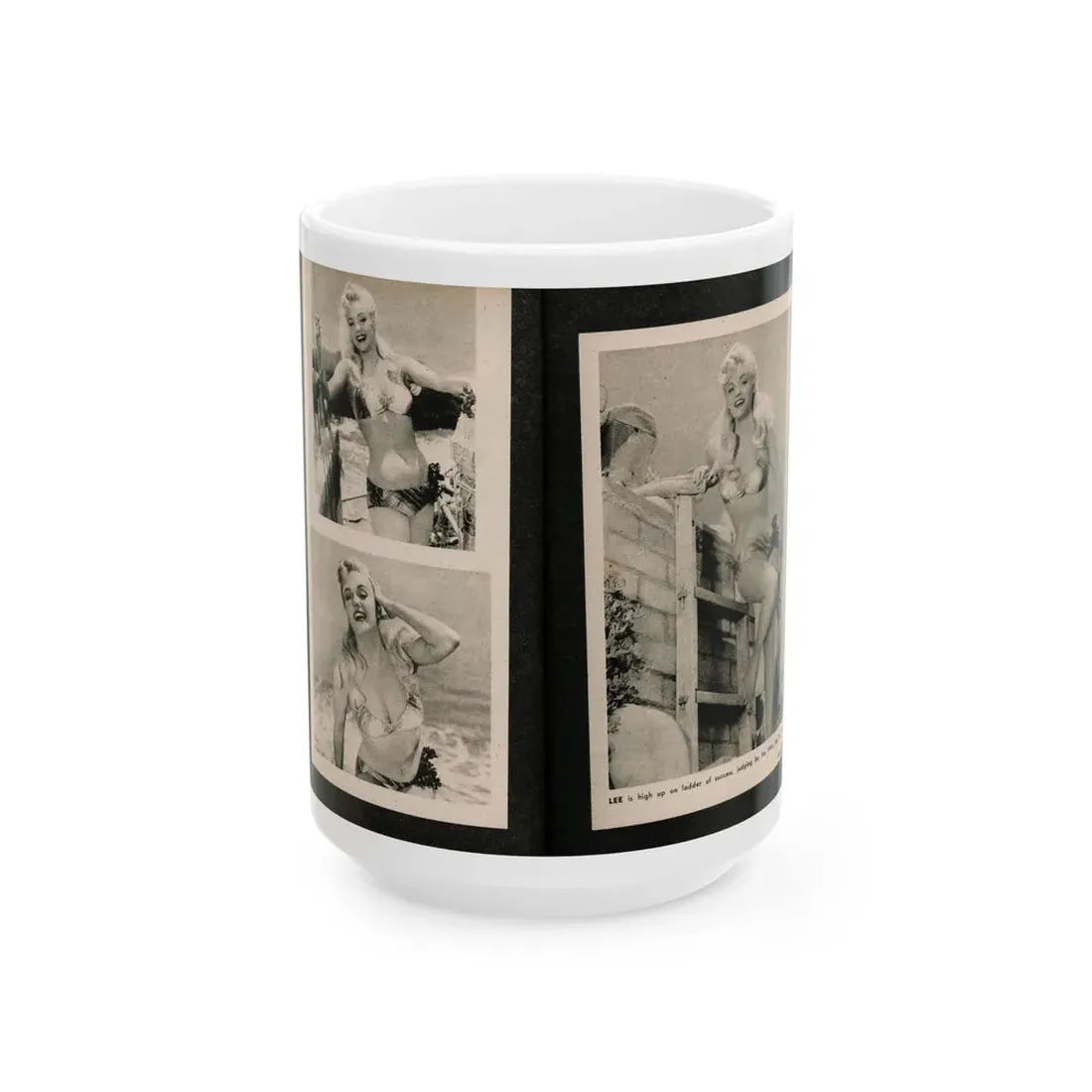 Lee Wilson #09 - Pages 4 & 5 of 7 Featuring, Lee+3 B&W Photos & Caption from PHOTO Digest Mag. November '53 (Vintage Female Icon) White Coffee Mug 15oz - Go Mug Yourself