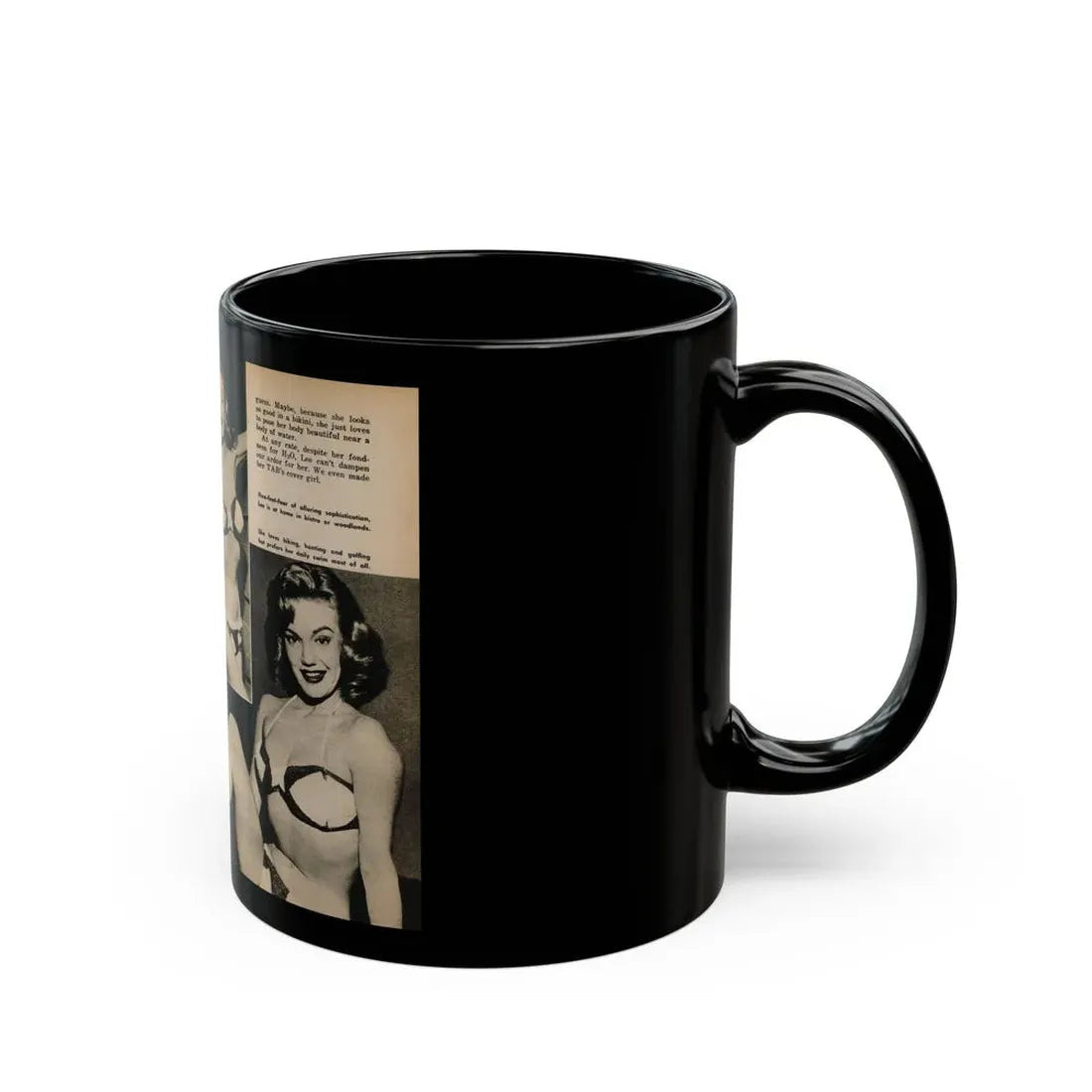 Lee Wilson #12 - Pages 3 & 4 of 5 Featuring, Lee+4 B&W Photos & Captions from TAB Digest Mag. October '54 (Vintage Female Icon) Black Coffee Mug - Go Mug Yourself