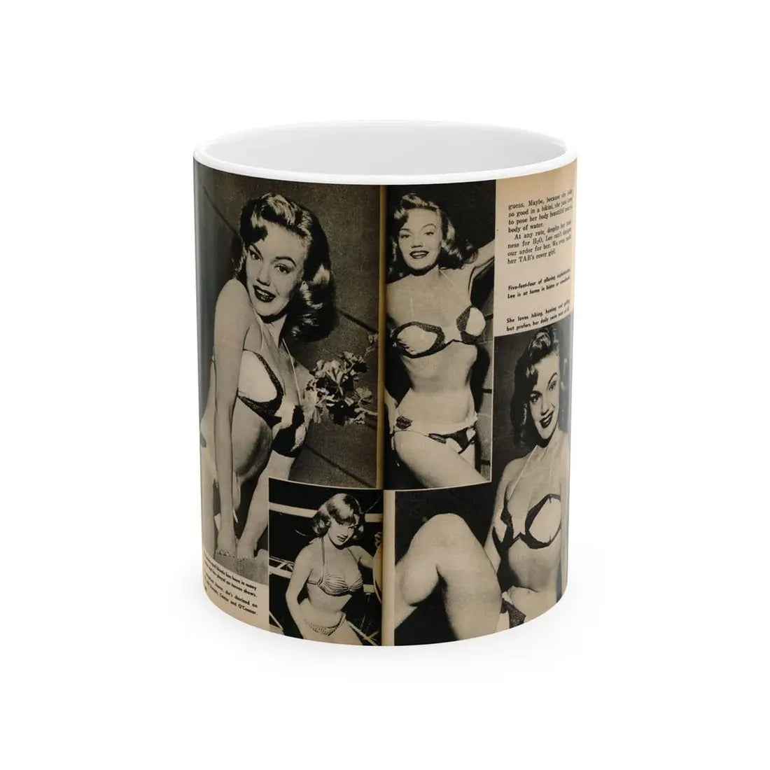 Lee Wilson #12 - Pages 3 & 4 of 5 Featuring, Lee+4 B&W Photos & Captions from TAB Digest Mag. October '54 (Vintage Female Icon) White Coffee Mug 11oz - Go Mug Yourself