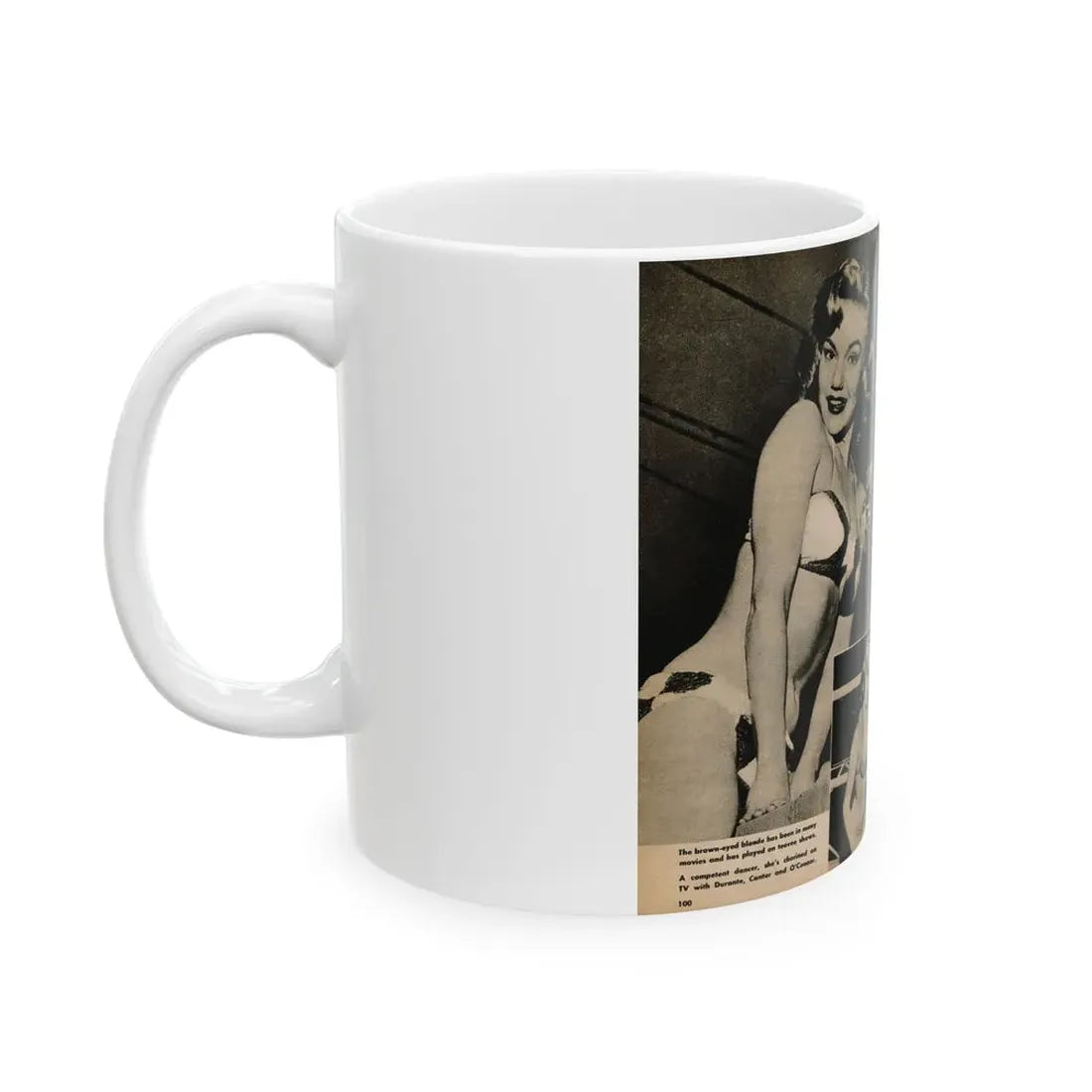 Lee Wilson #12 - Pages 3 & 4 of 5 Featuring, Lee+4 B&W Photos & Captions from TAB Digest Mag. October '54 (Vintage Female Icon) White Coffee Mug - Go Mug Yourself