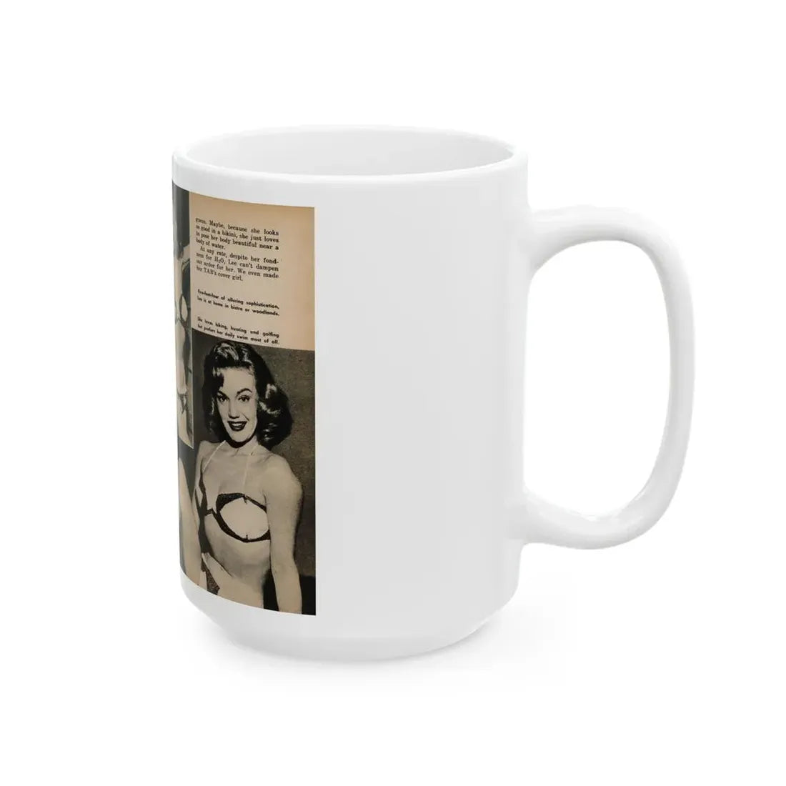 Lee Wilson #12 - Pages 3 & 4 of 5 Featuring, Lee+4 B&W Photos & Captions from TAB Digest Mag. October '54 (Vintage Female Icon) White Coffee Mug - Go Mug Yourself